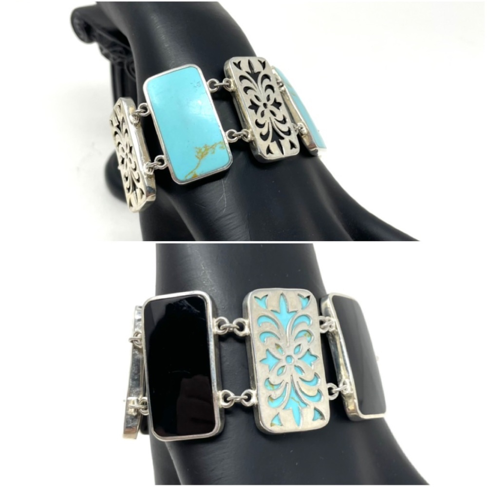 Sterling silver, turquoise/onyx reversible bracelet, NWOT